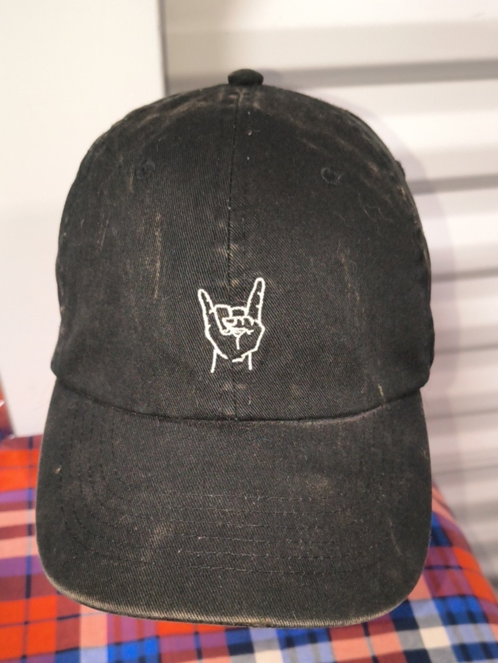Rock On Hand Embroidered Acidic Wash Adjustable Strapback Hat Cap OSFM